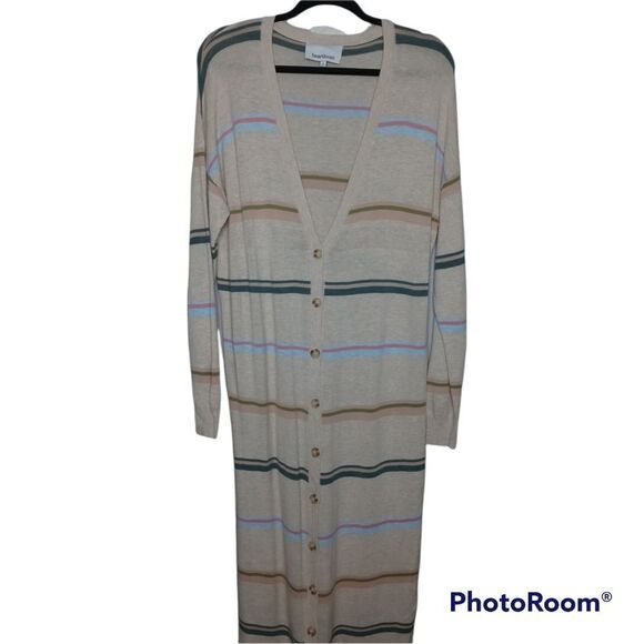 Heartloom Sweaters - Heartloom Long Line Stripe Button Front Cardigan